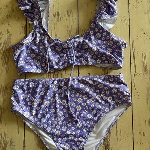 Pink Lily Floral Purple Bikini Set